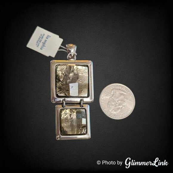 Lia Sophia Tiered Green Faceted Foiled Glass Squares Silver Tone Slide Pendant - Picture 3 of 7